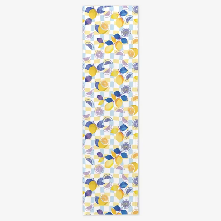 Bieżnik cytryny błękitna krata 40x150 cm