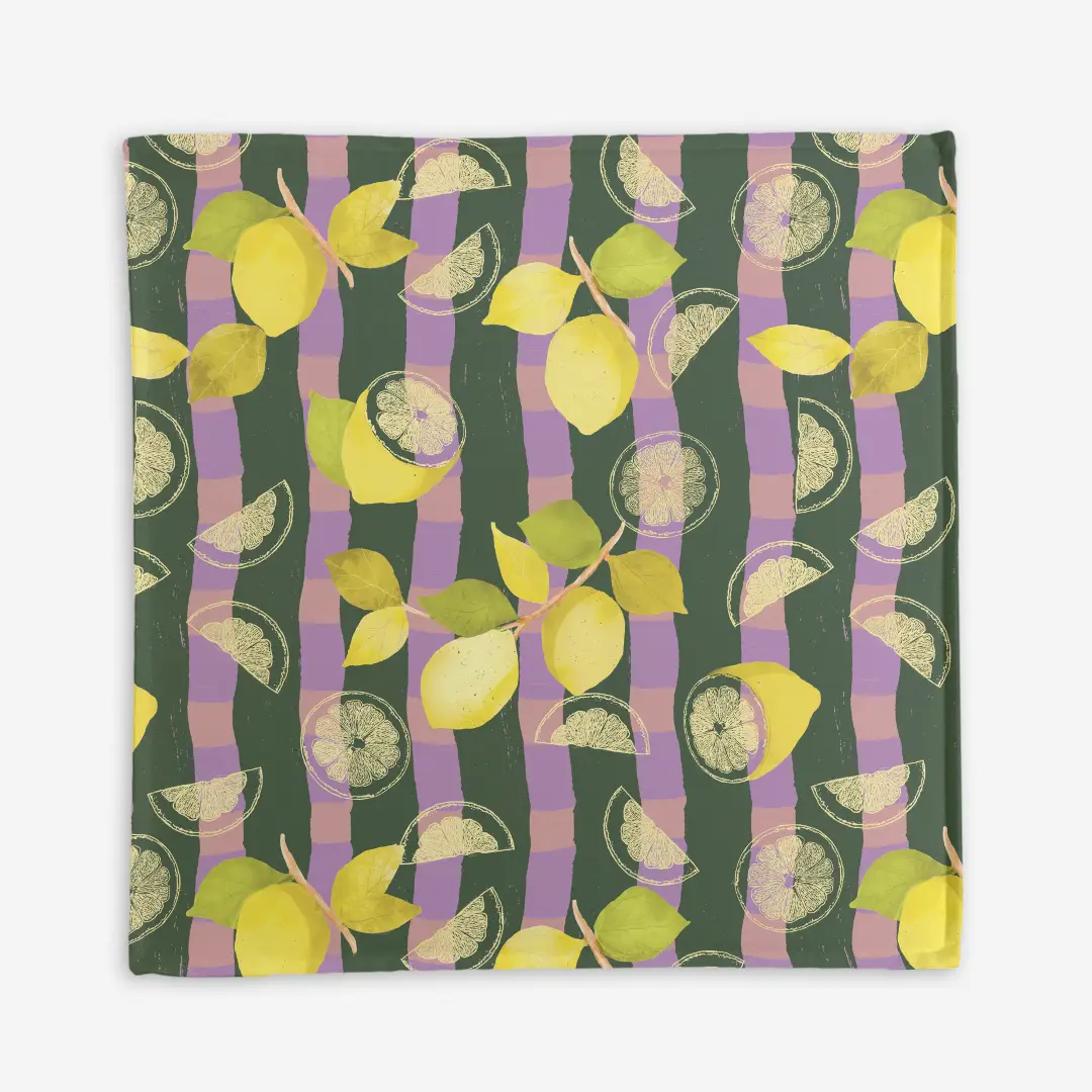 Poduszka na podłogę cytryny zielono fioletowa krata 50x50 cm
