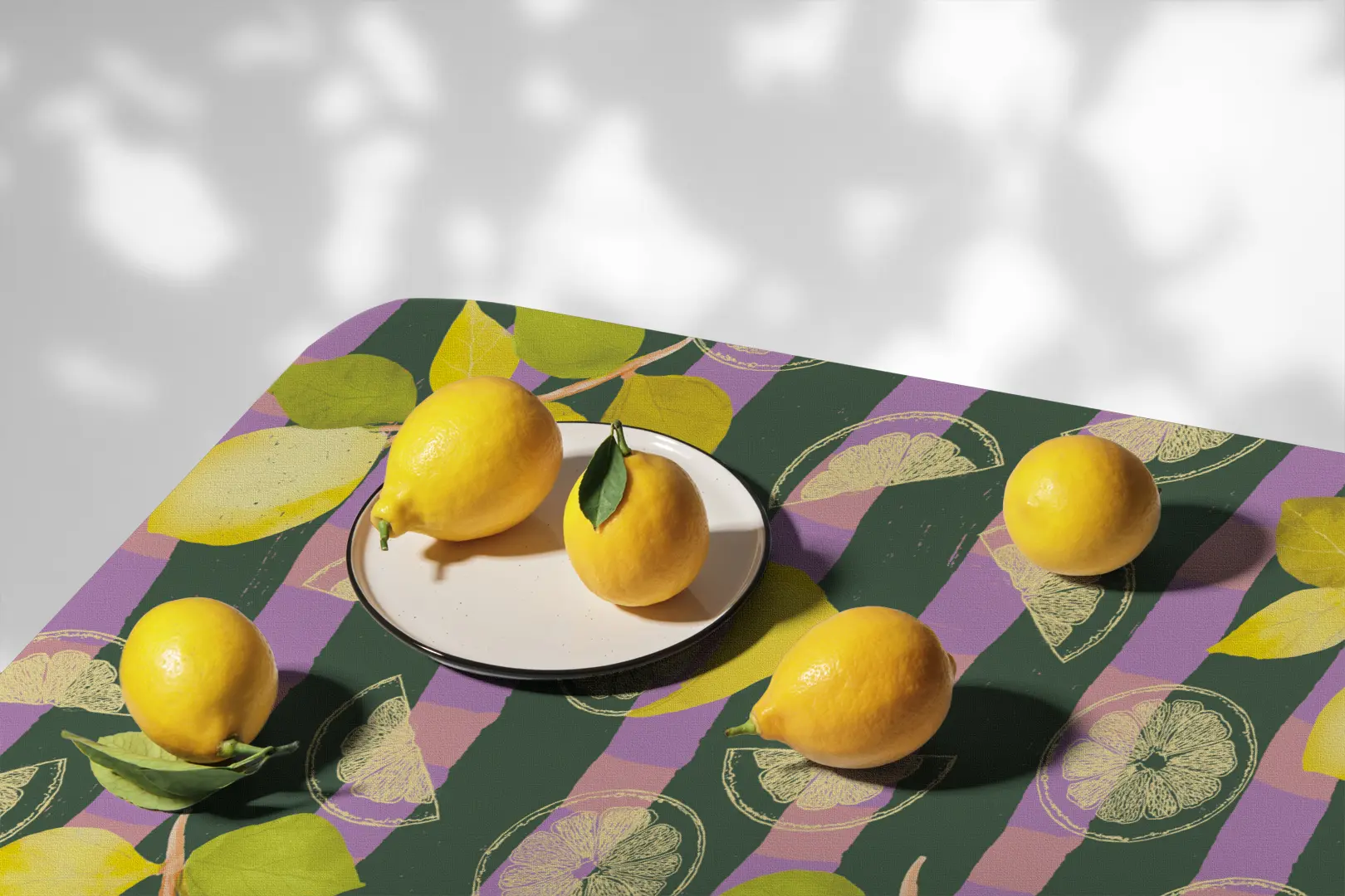 Obrus cytryny zielono fioletowa krata 100x100 cm