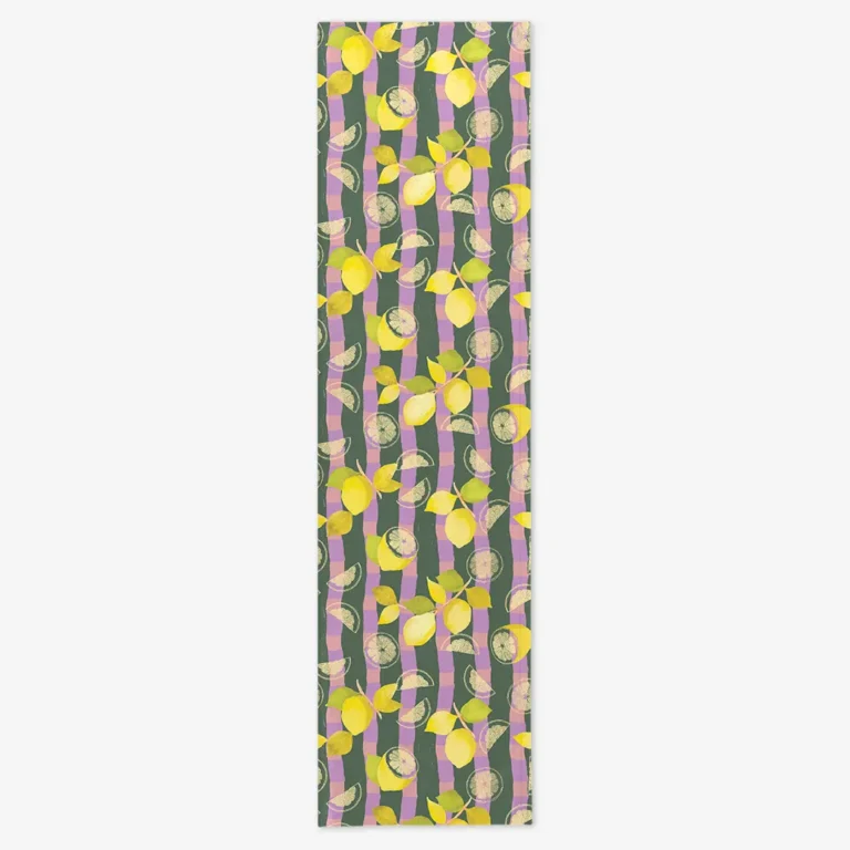 Bieżnik cytryny zielono fioletowa krata 40x150 cm