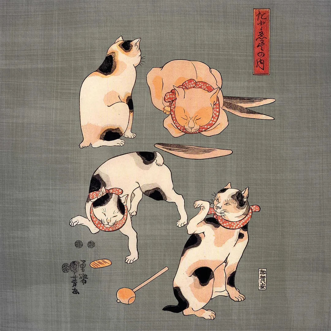 Poduszka - Japońskie kotki - Ukiyo-e - obrazek 2