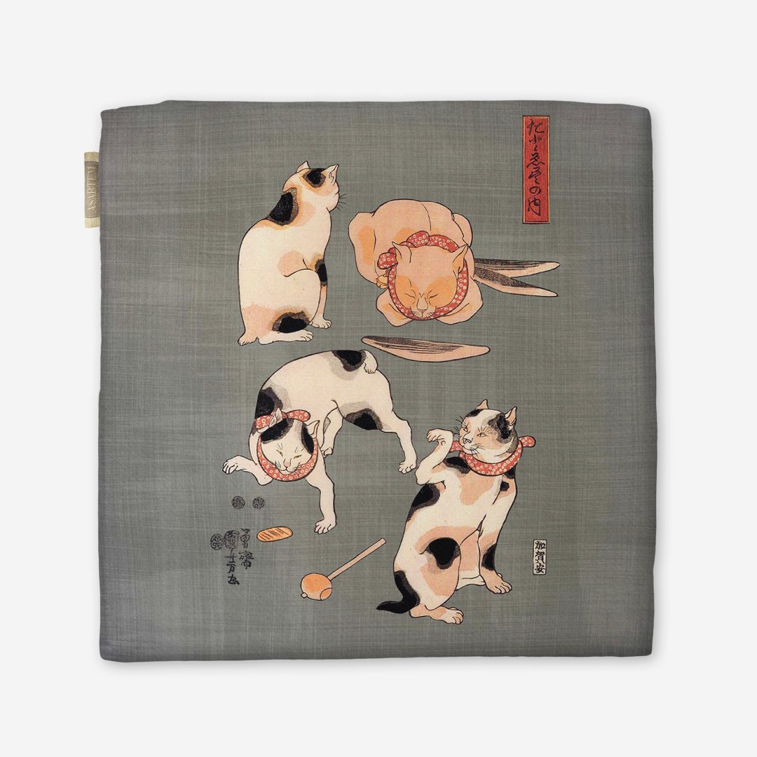 Poduszka na krzesło - Japońskie kotki - Ukiyo-e - obrazek 5