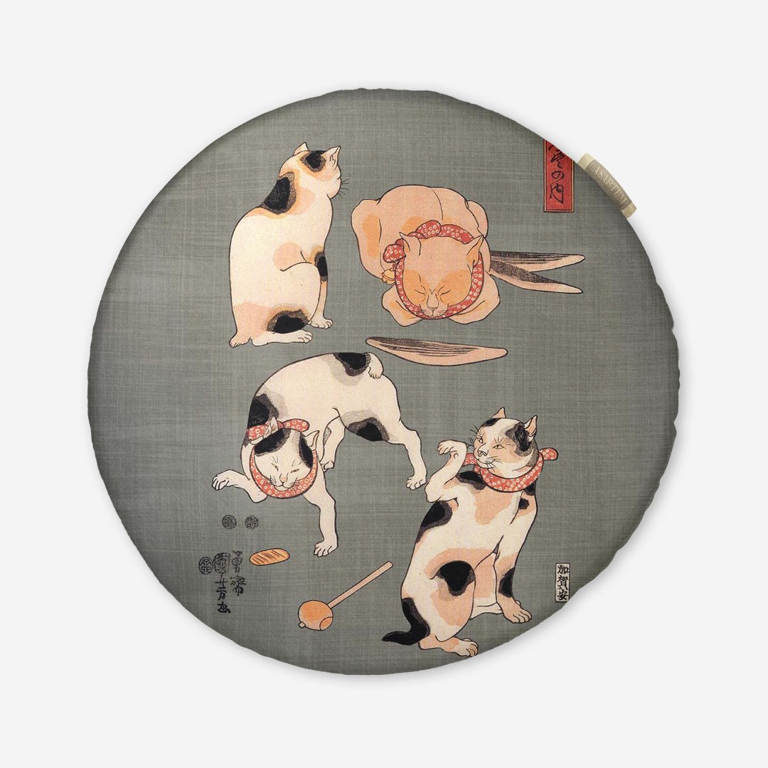 Poduszka na krzesło - Japońskie kotki - Ukiyo-e - obrazek 6