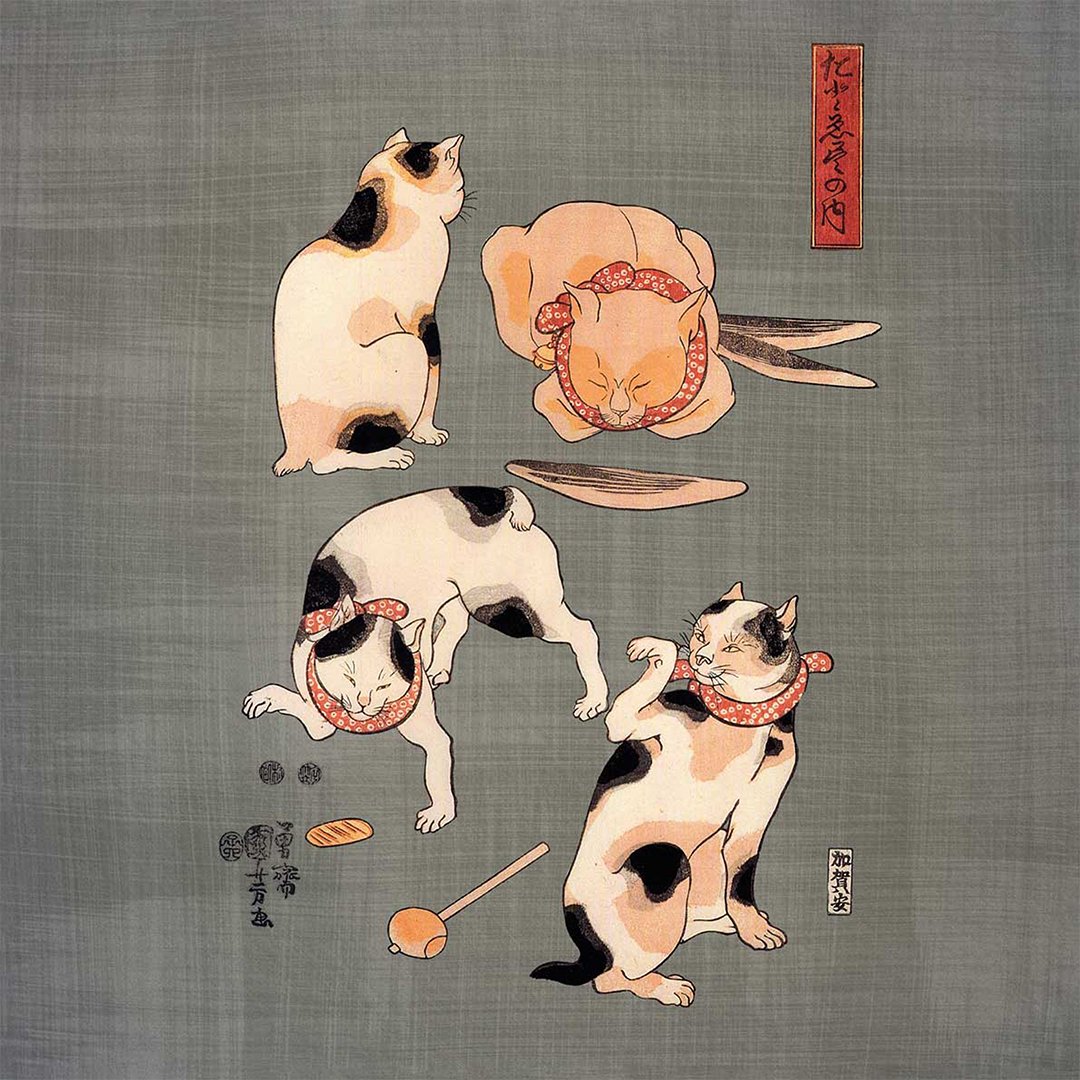 Poduszka na krzesło - Japońskie kotki - Ukiyo-e - obrazek 2