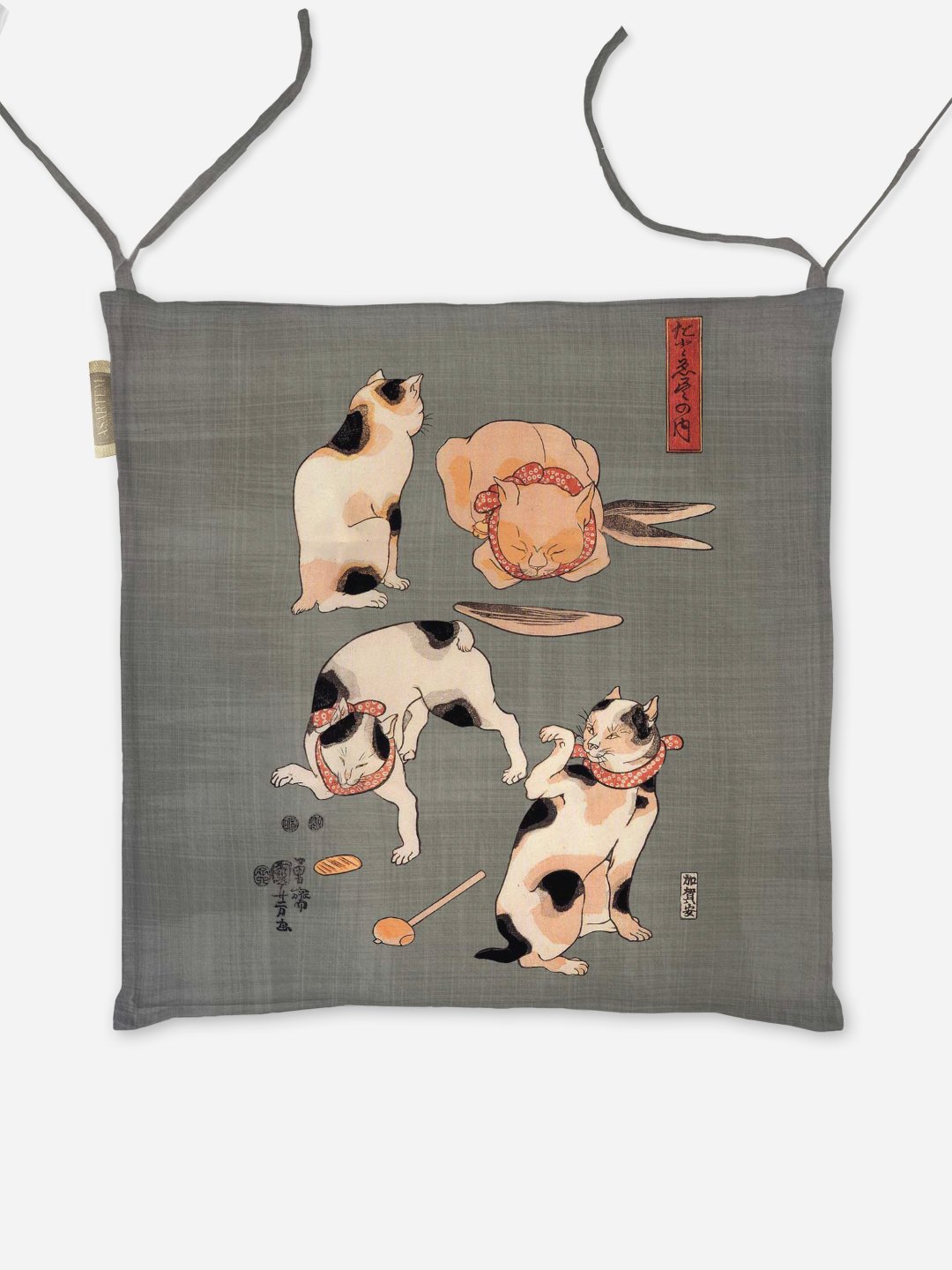 Poduszka na krzesło - Japońskie kotki - Ukiyo-e