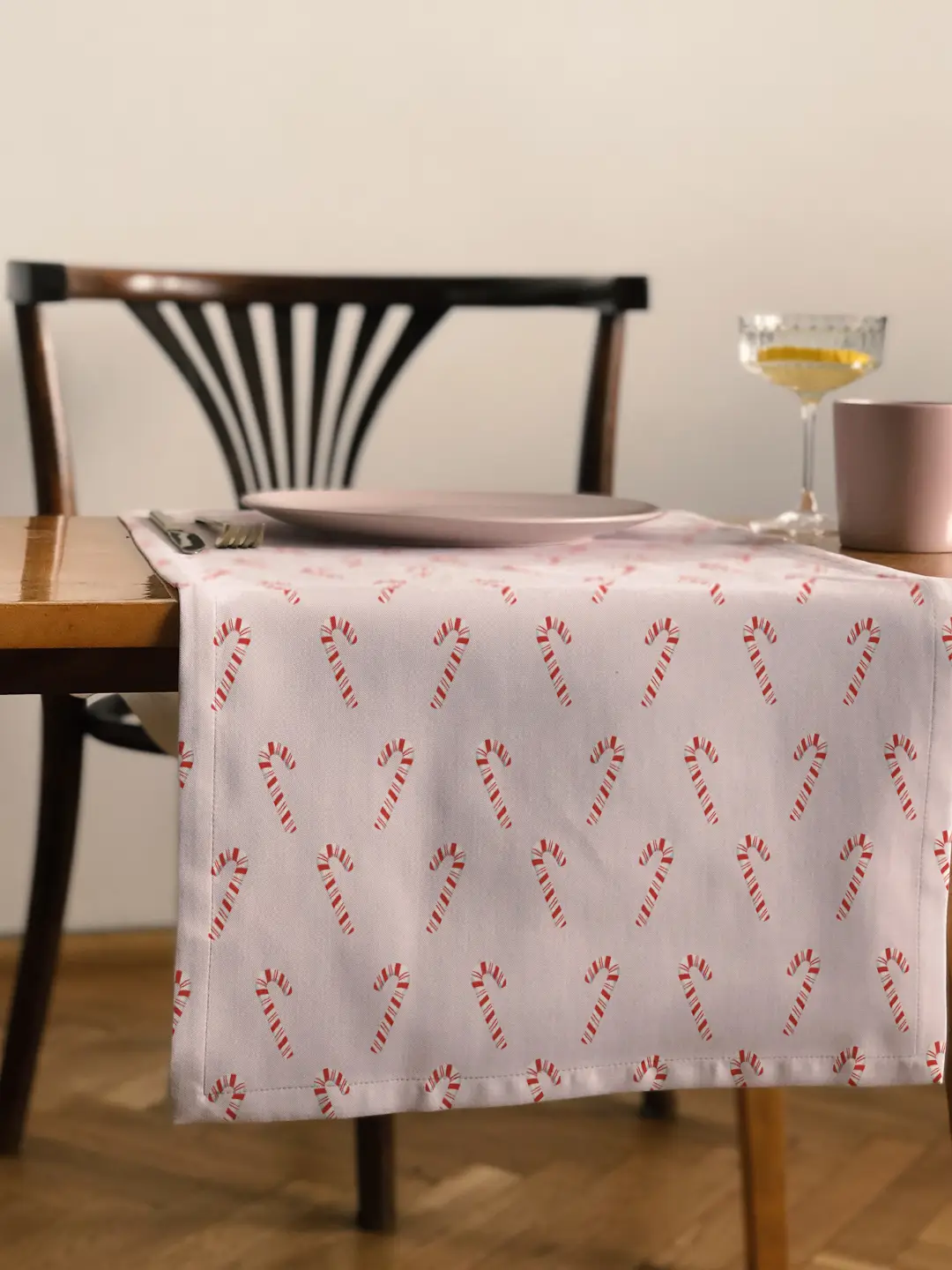 Bieżnik świąteczny Laski świąteczne róż 40x150 cm