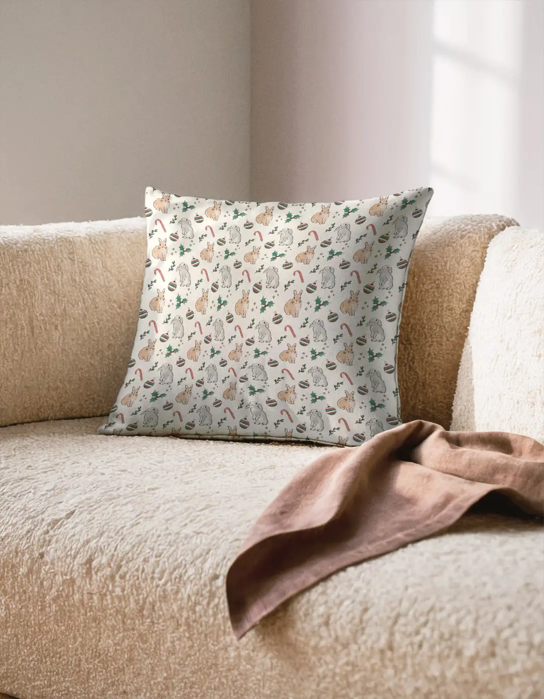 Poduszka świąteczna Akwarelowe króliczki świąteczne 45x45 cm