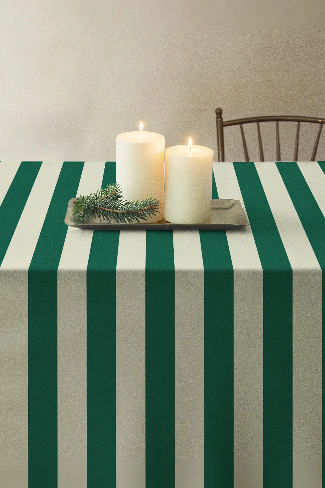 Obrus świąteczny klasyczne zielone pasy 140x140 cm
