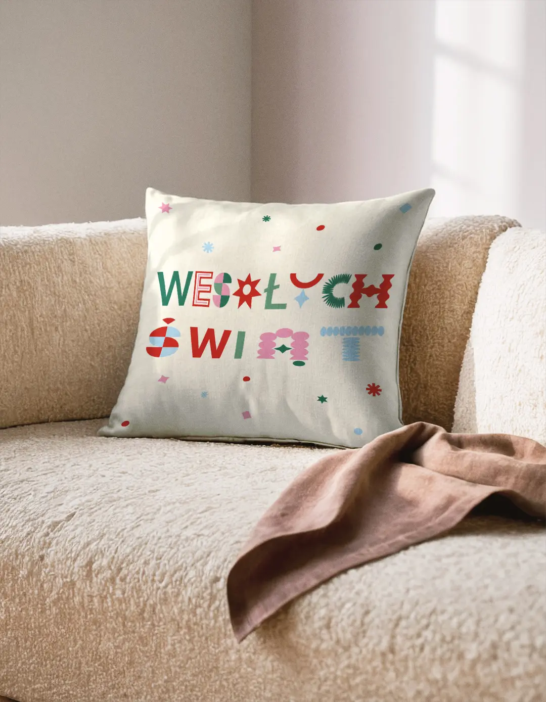 Poduszka świąteczna Wesołych świąt napis 45x45 cm