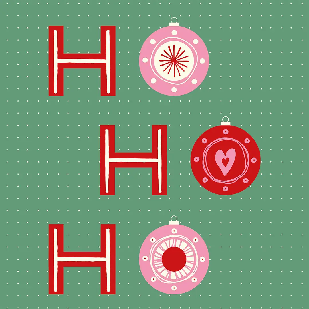 Poduszka świąteczna HO HO HO bombki zielone tło 20x20 cm