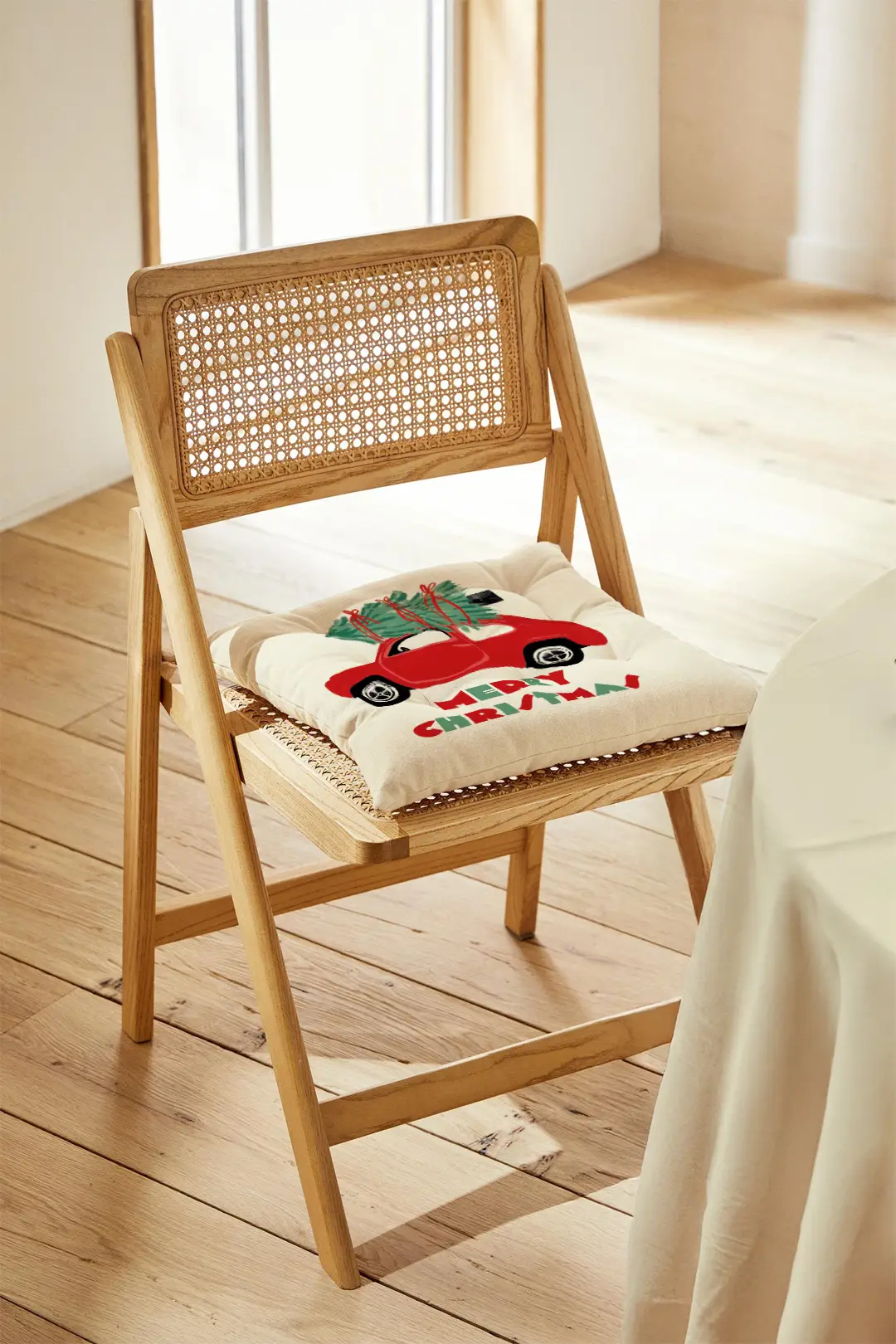 Poduszka świąteczna na krzesło Świąteczny samochód Merry Christmas 40x40 cm