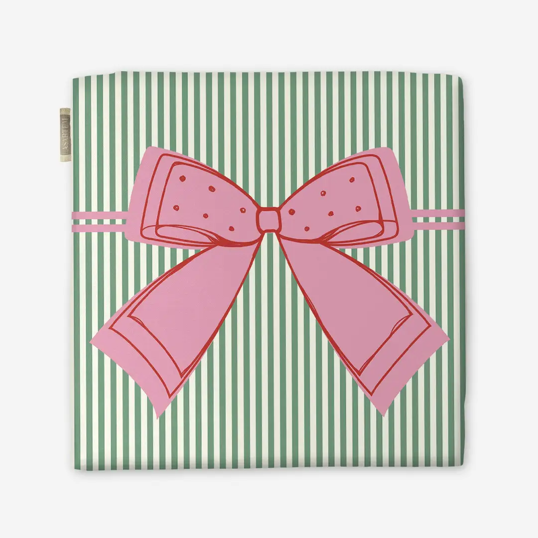 Poduszka świąteczna na krzesło Kokardka zielone paski 40x40 cm