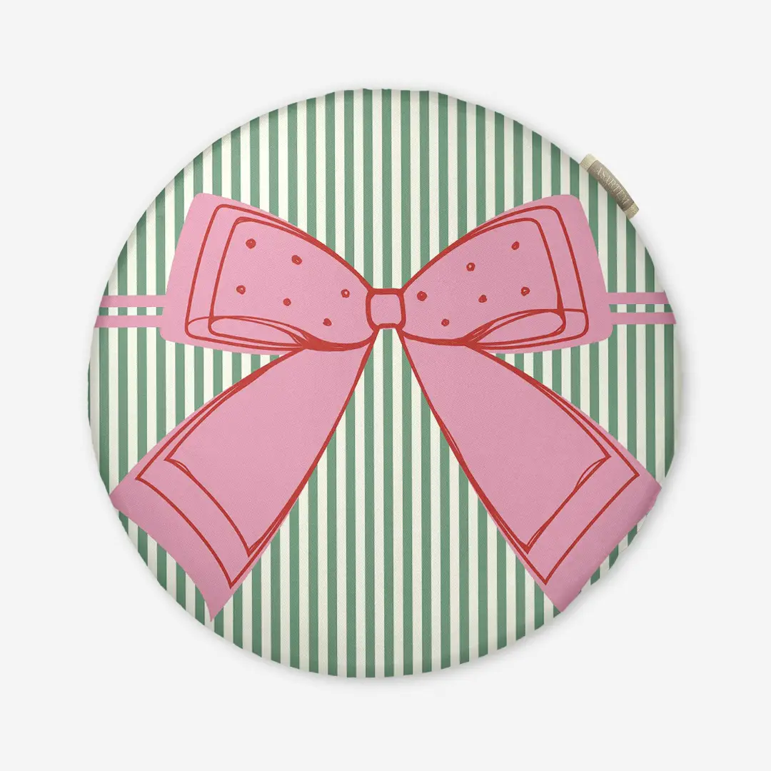 Poduszka świąteczna na krzesło Kokardka zielone paski 40x40 cm