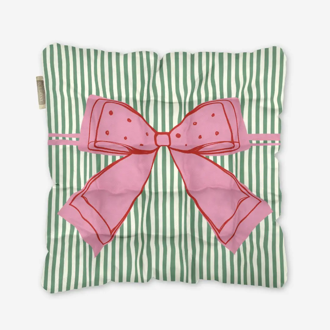 Poduszka świąteczna na krzesło Kokardka zielone paski 40x40 cm