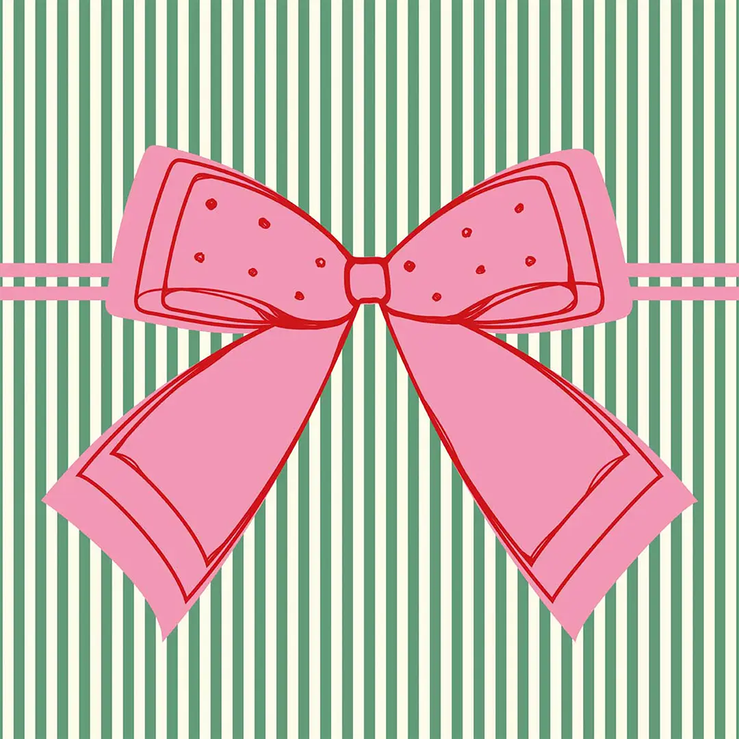 Poduszka świąteczna na krzesło Kokardka zielone paski 20x20 cm