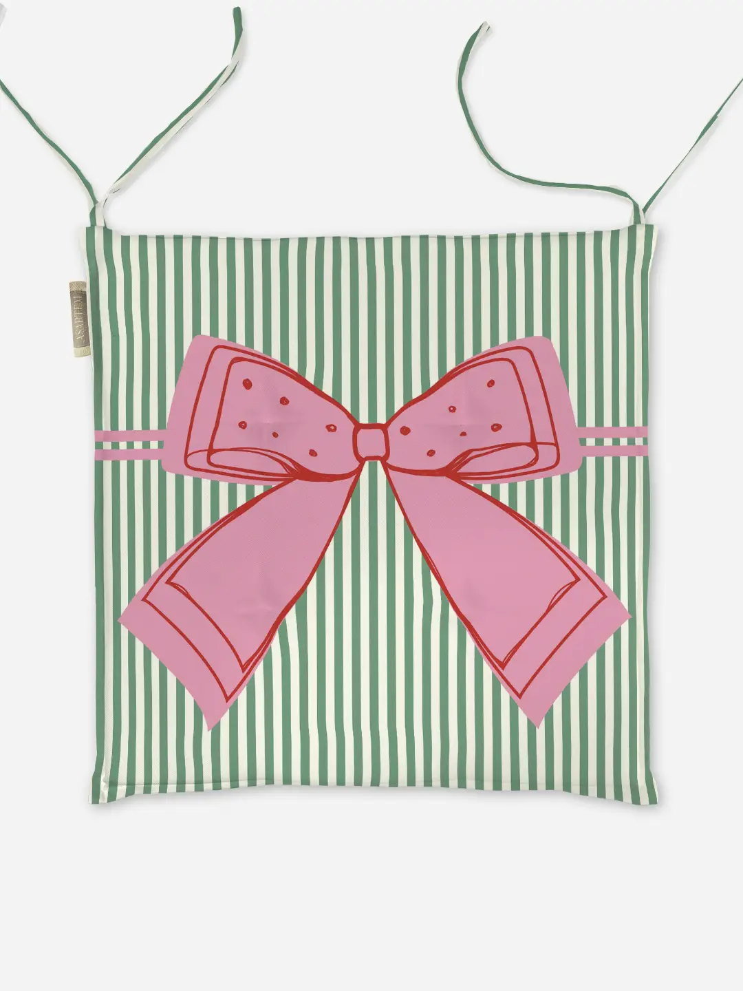 Poduszka świąteczna na krzesło Kokardka zielone paski 40x40 cm