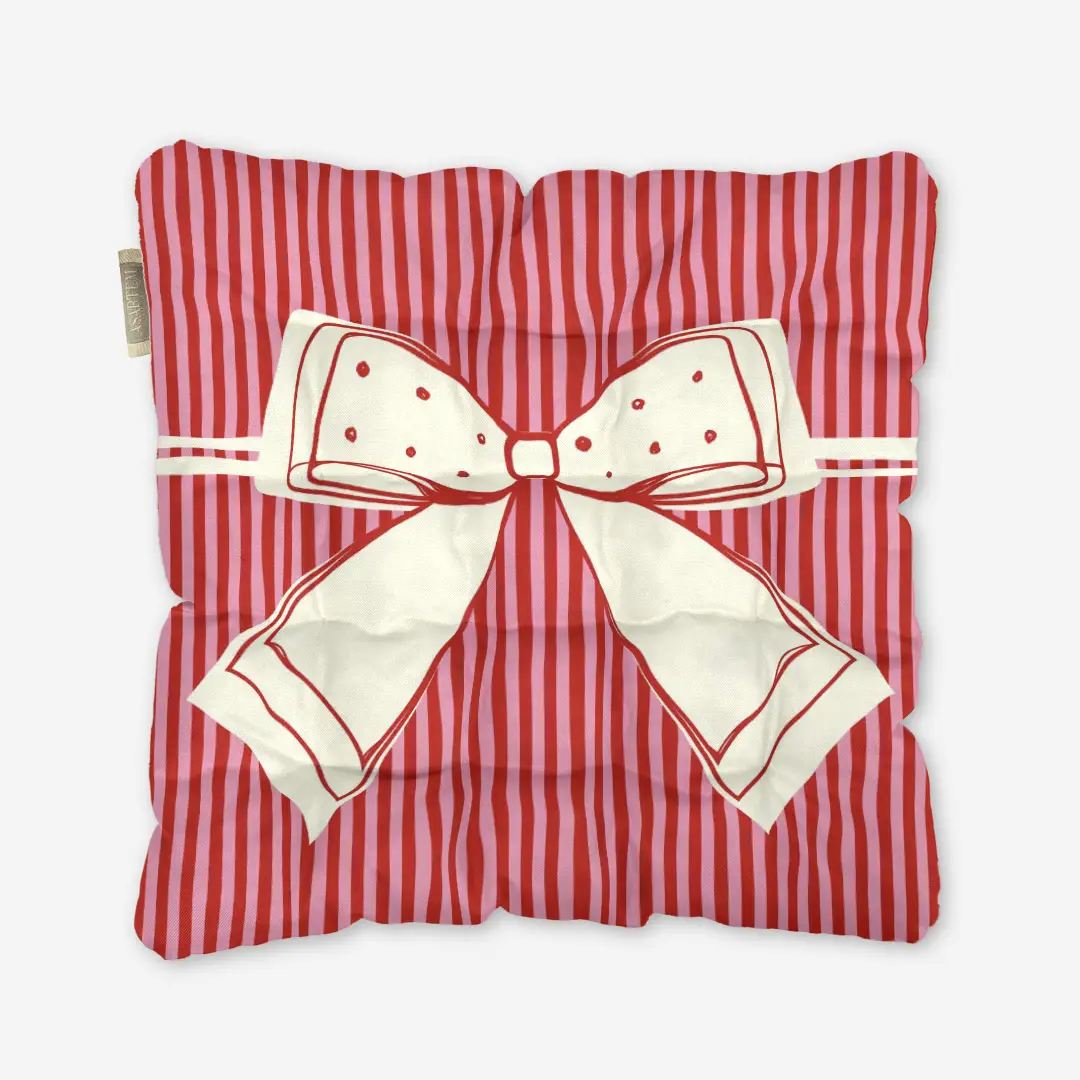 Poduszka świąteczna na krzesło Kokardka czerwone paski 40x40 cm