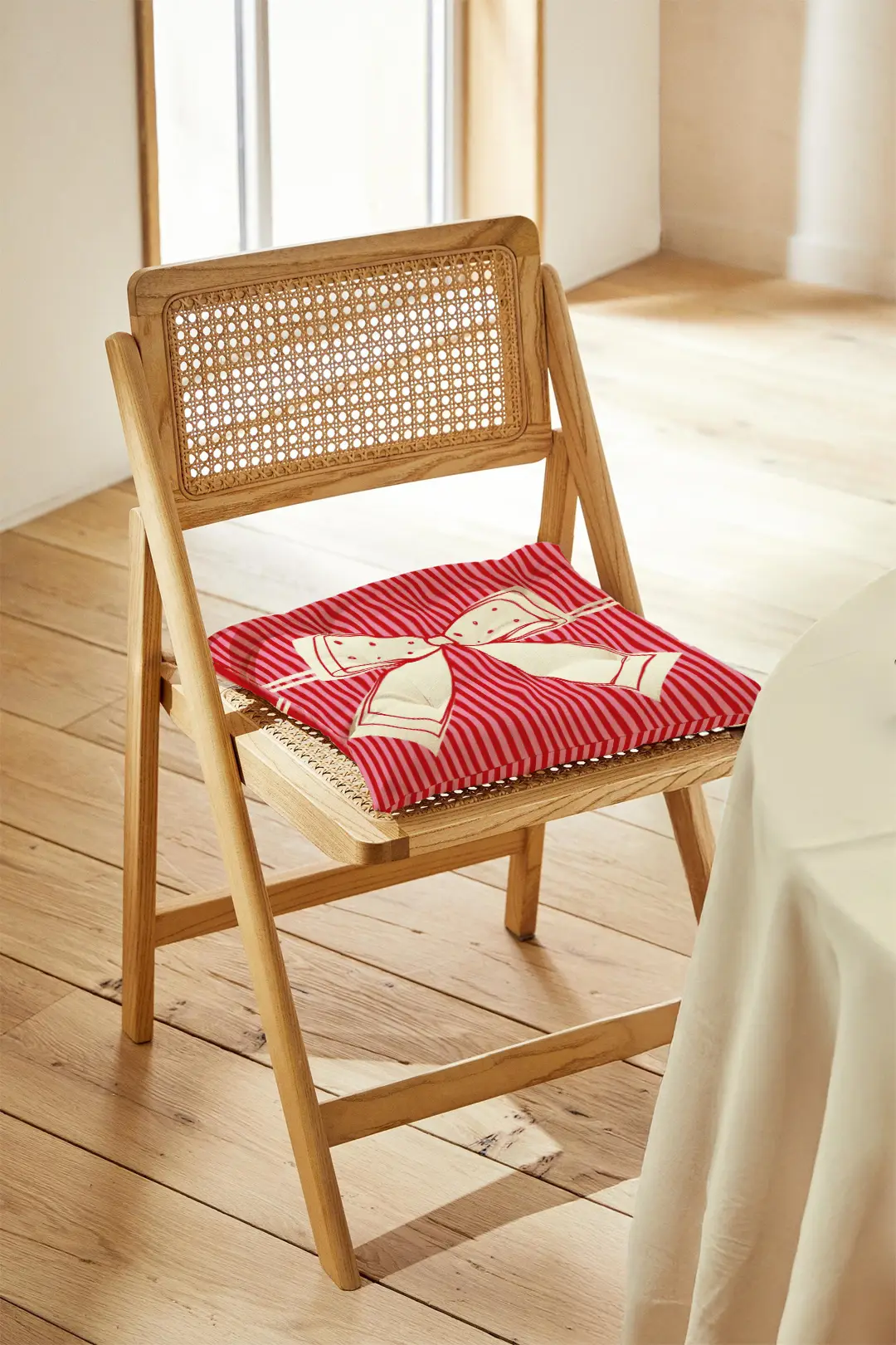 Poduszka świąteczna na krzesło Kokardka czerwone paski 40x40 cm