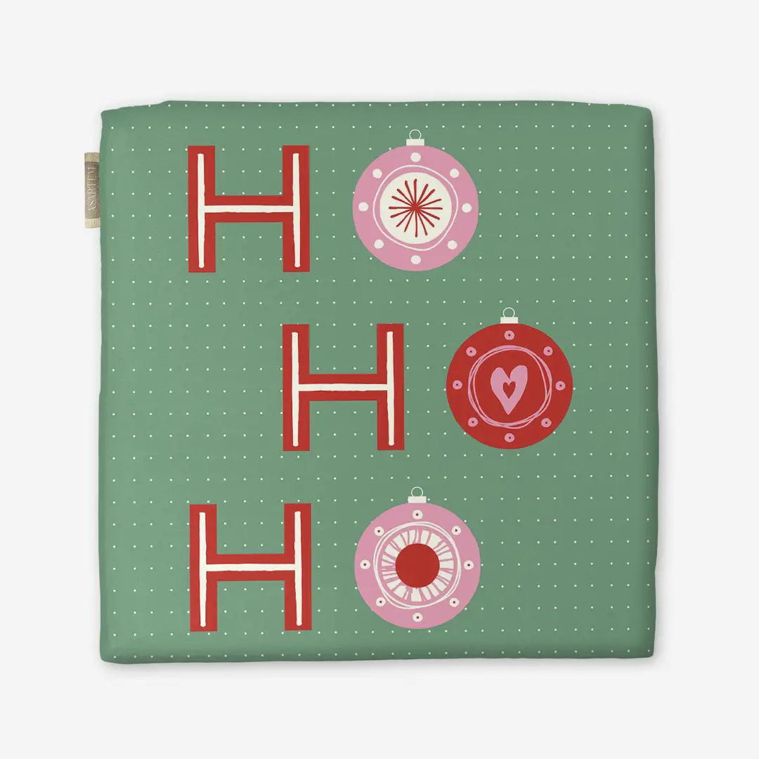 Poduszka świąteczna na krzesło HO HO HO bombki zielone tło 40x40 cm