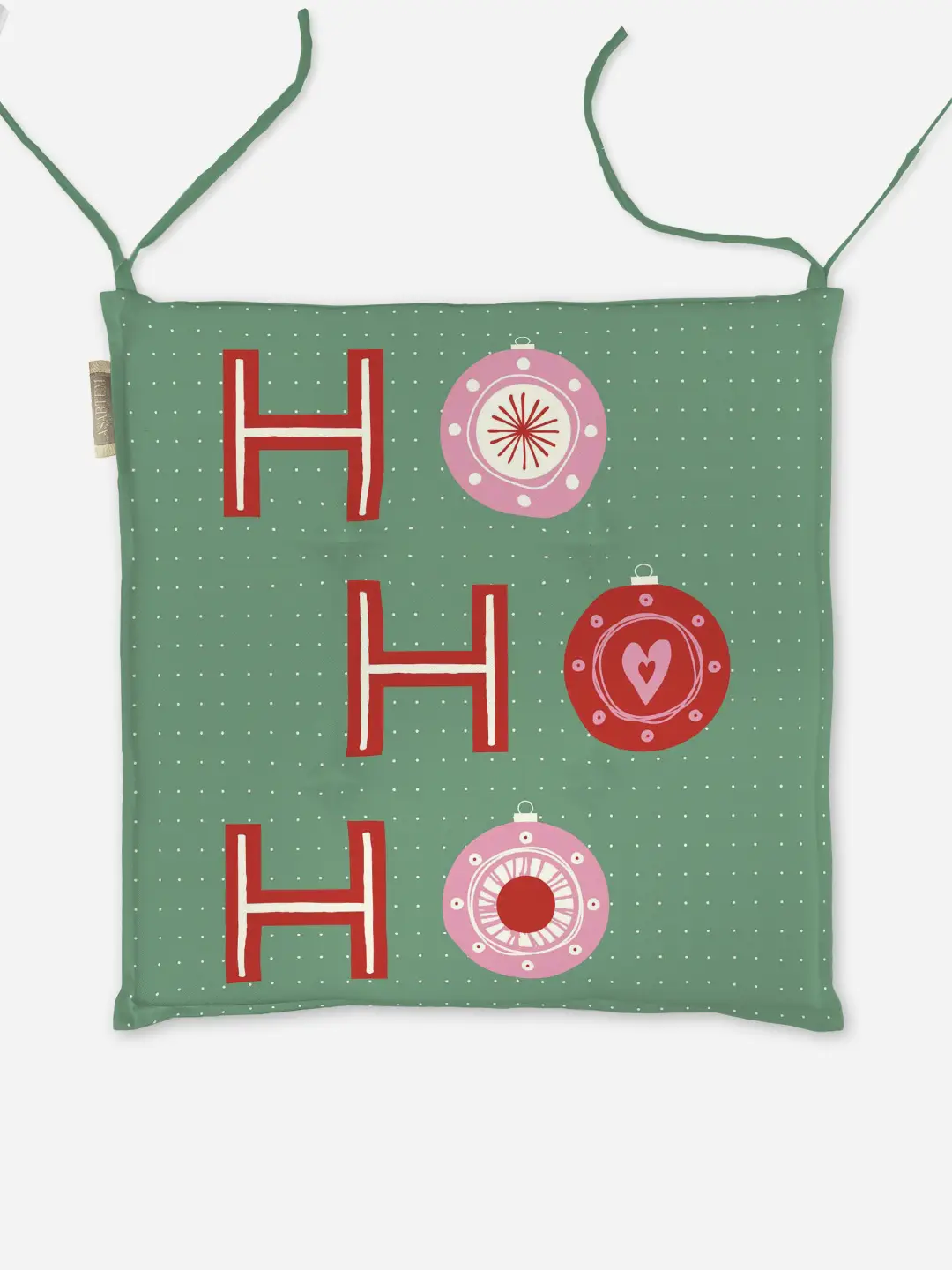Poduszka świąteczna na krzesło HO HO HO bombki zielone tło 40x40 cm