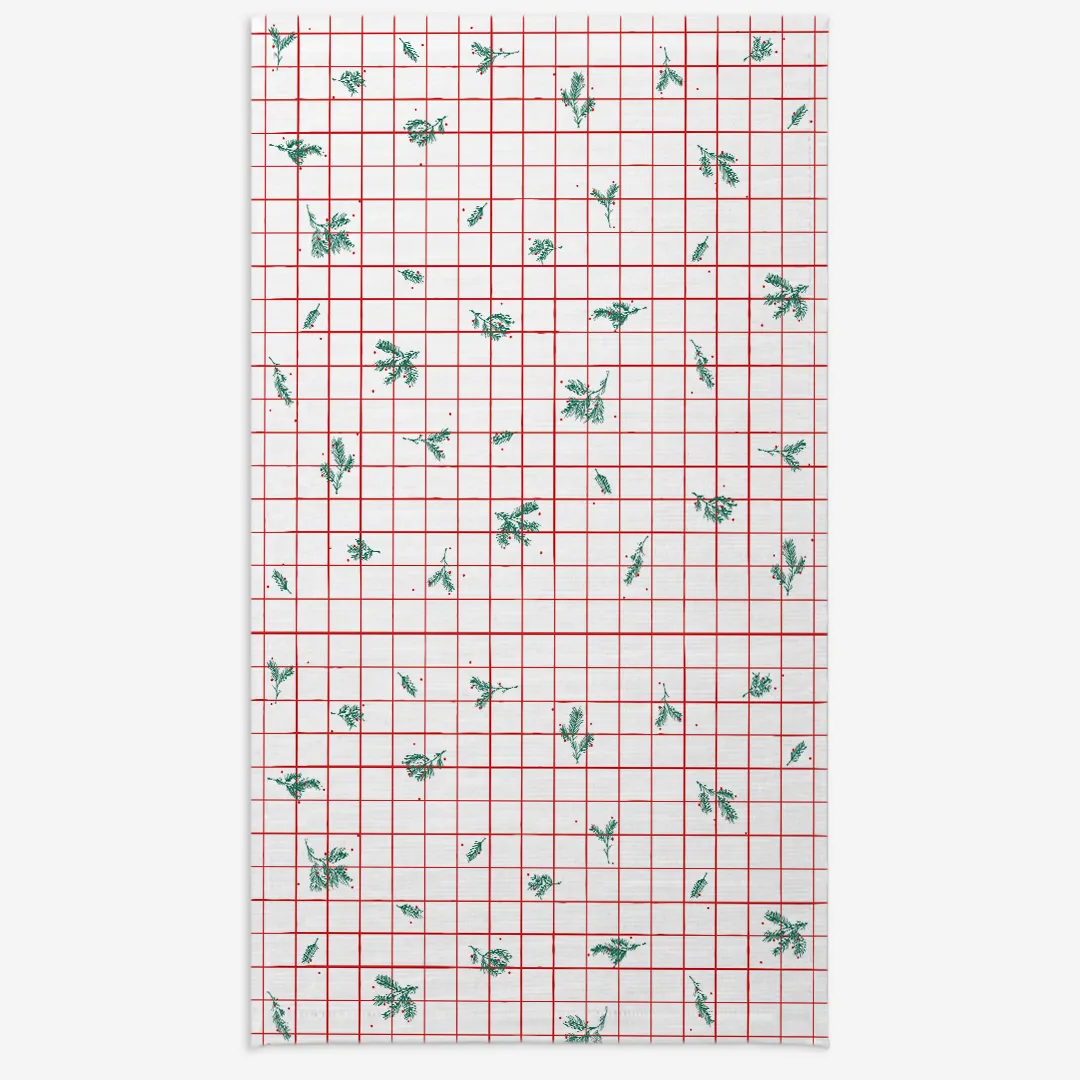 Obrus świąteczny krata i gałązki 140x240 cm