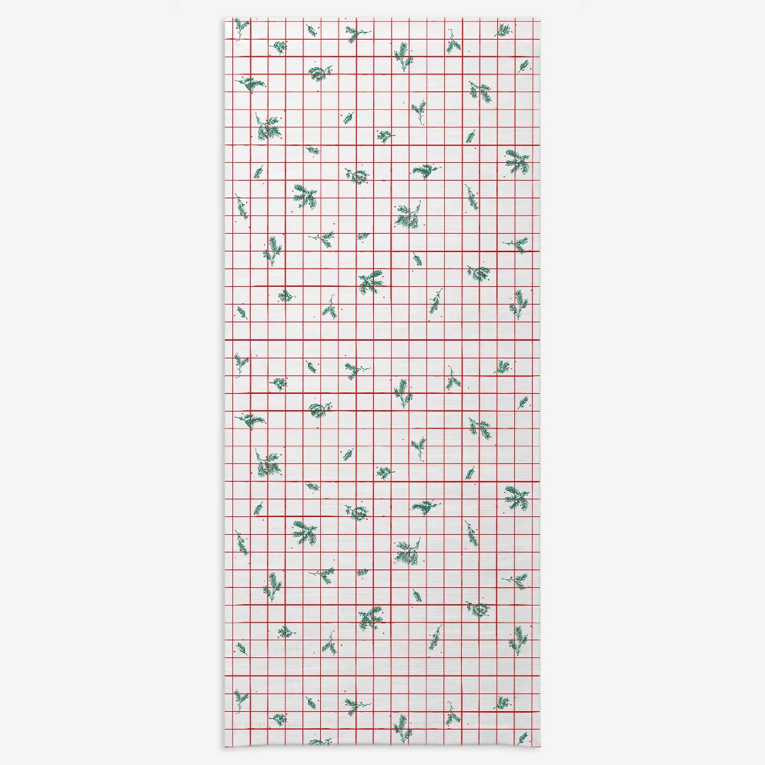 Obrus świąteczny krata i gałązki 140x320 cm