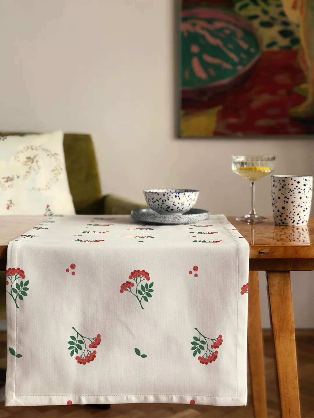 Bieżnik świąteczny jarzębinowe gałązki 40x150 cm