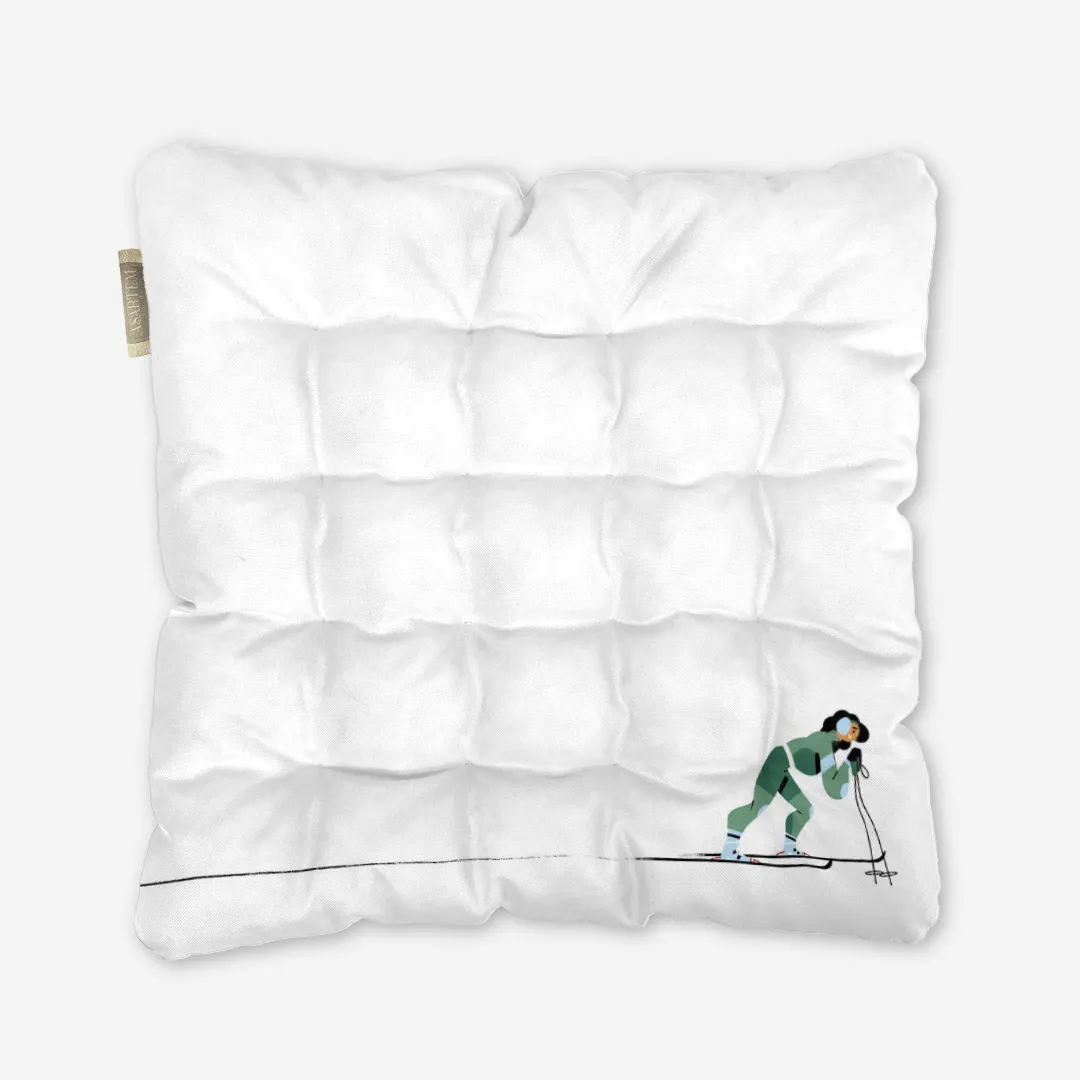 Poduszka świąteczna na krzesło Zielona narciarka 40x40 cm