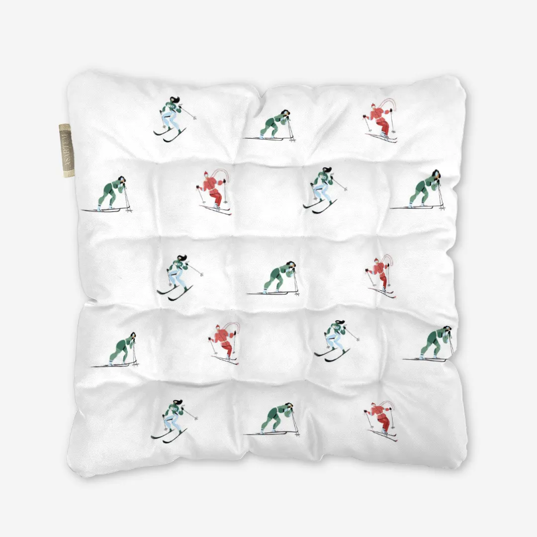 Poduszka świąteczna na krzesło Kolorowi narciarze 40x40 cm
