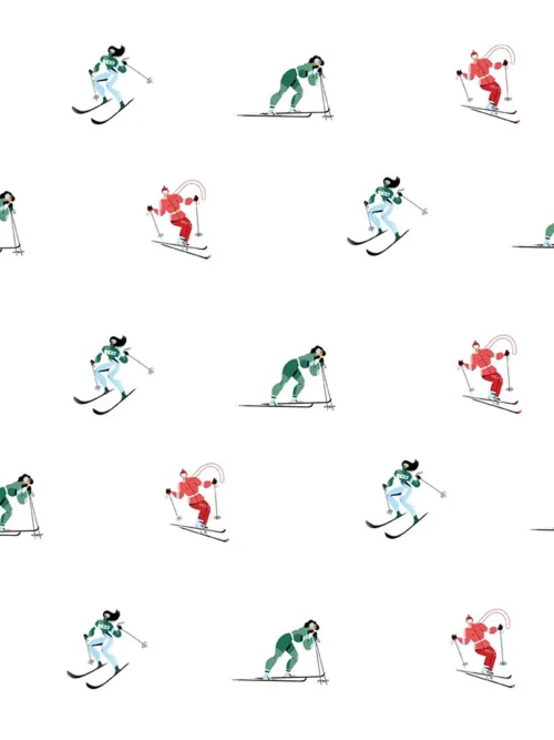 Poduszka świąteczna na krzesło Kolorowi narciarze 20x20 cm