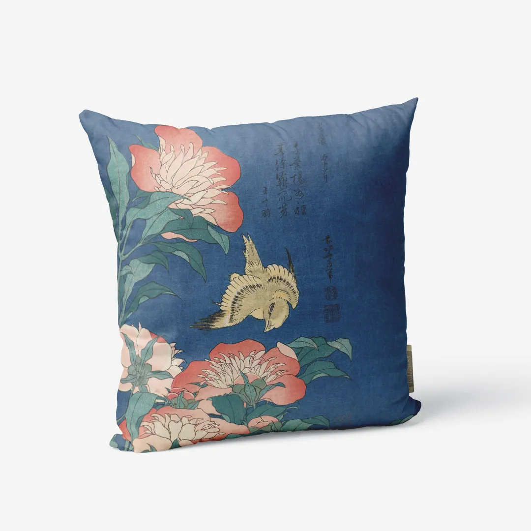 Poduszka - Piwonie i kanarek - Hokusai