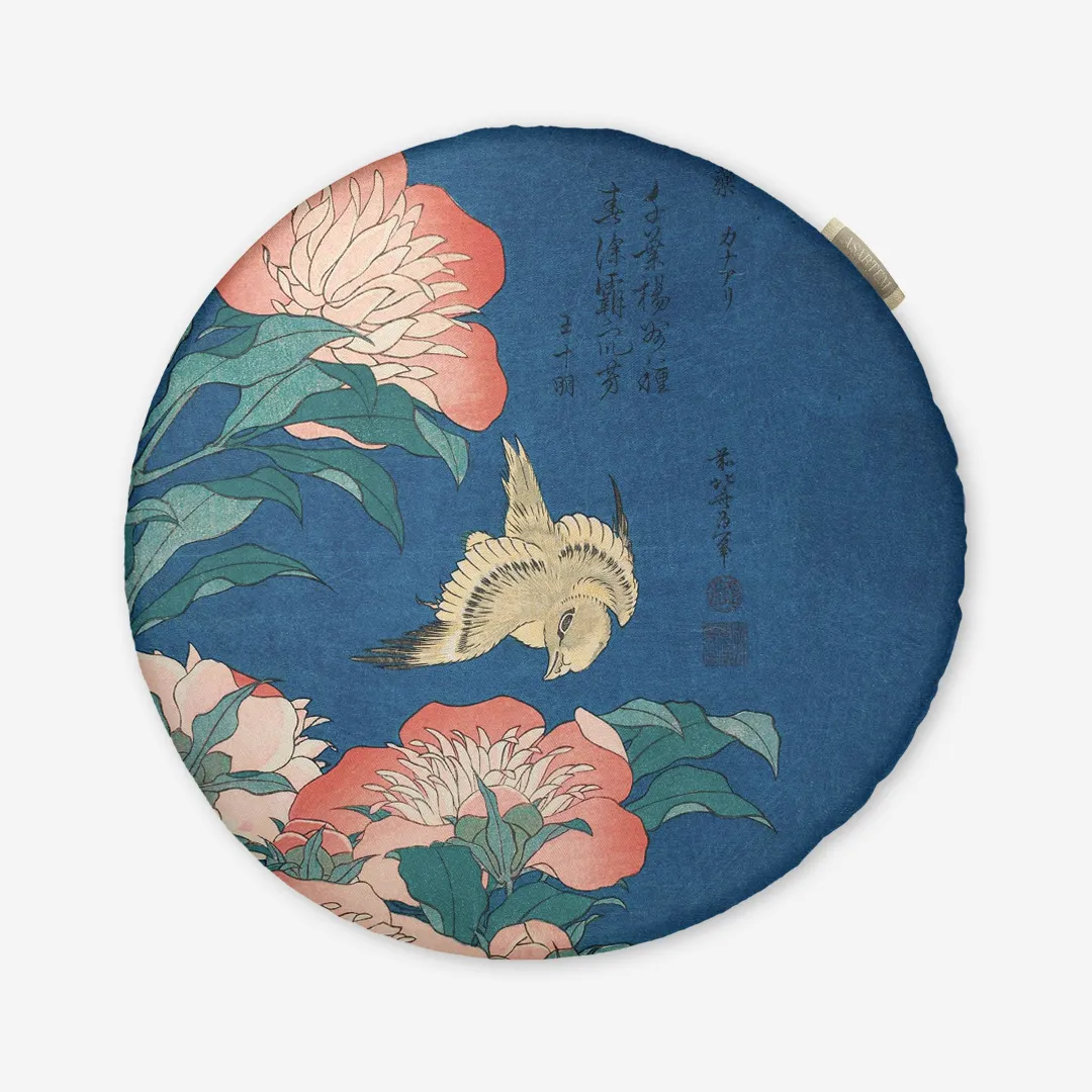 Poduszka na krzesło - Piwonie i kanarek - Hokusai - obrazek 5