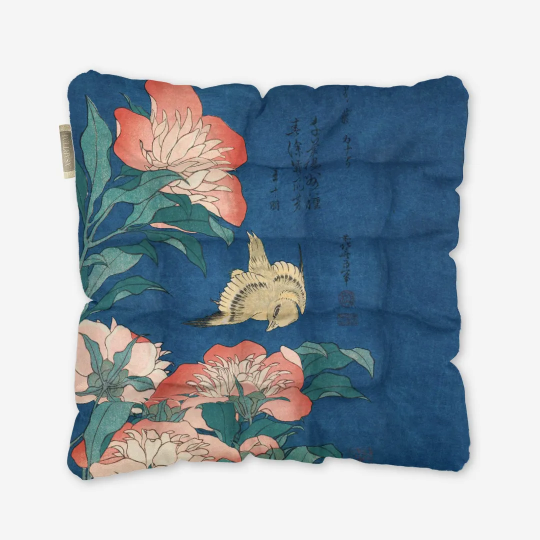 Poduszka na krzesło - Piwonie i kanarek - Hokusai - obrazek 3