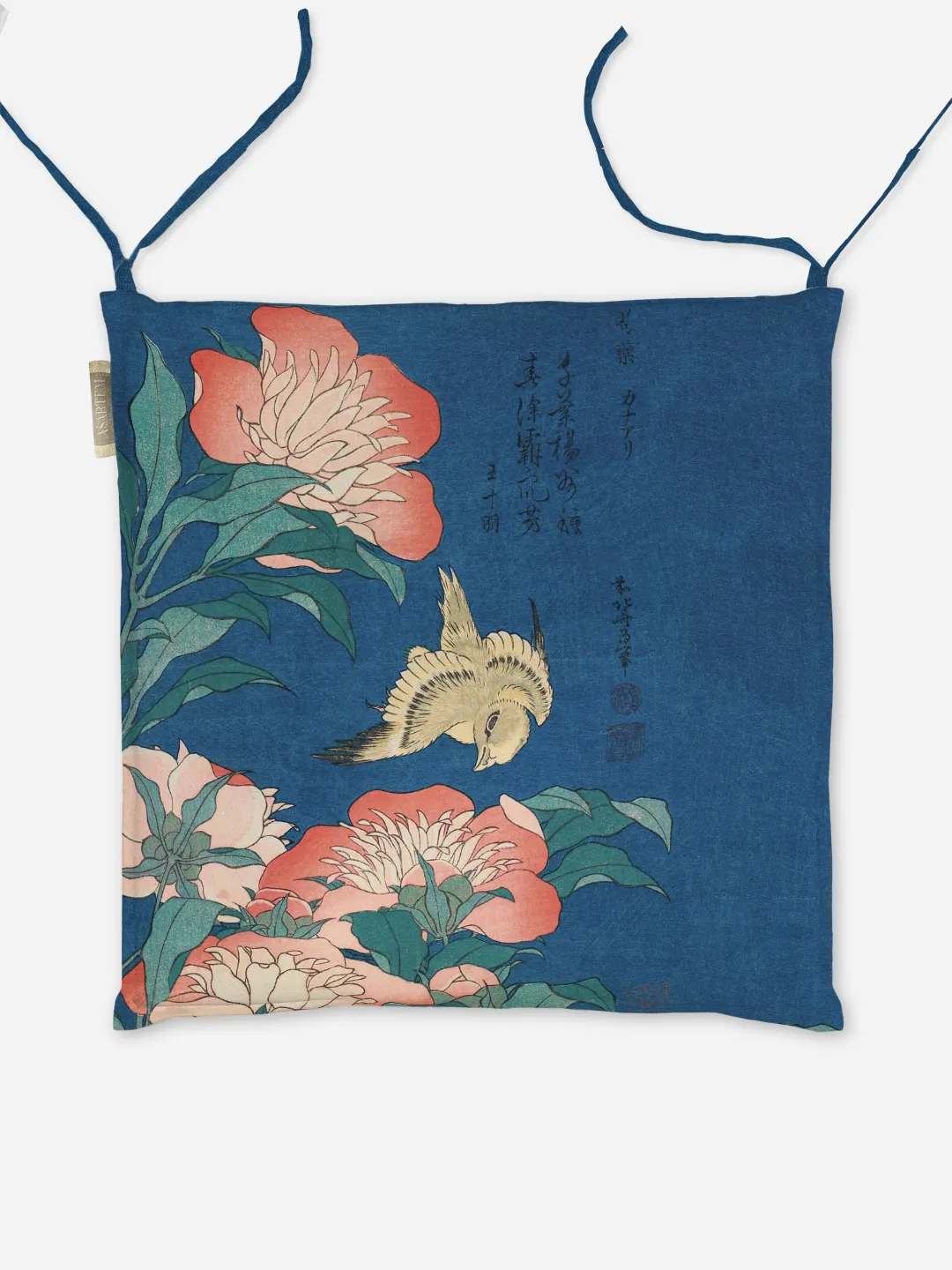 Poduszka na krzesło - Piwonie i kanarek - Hokusai