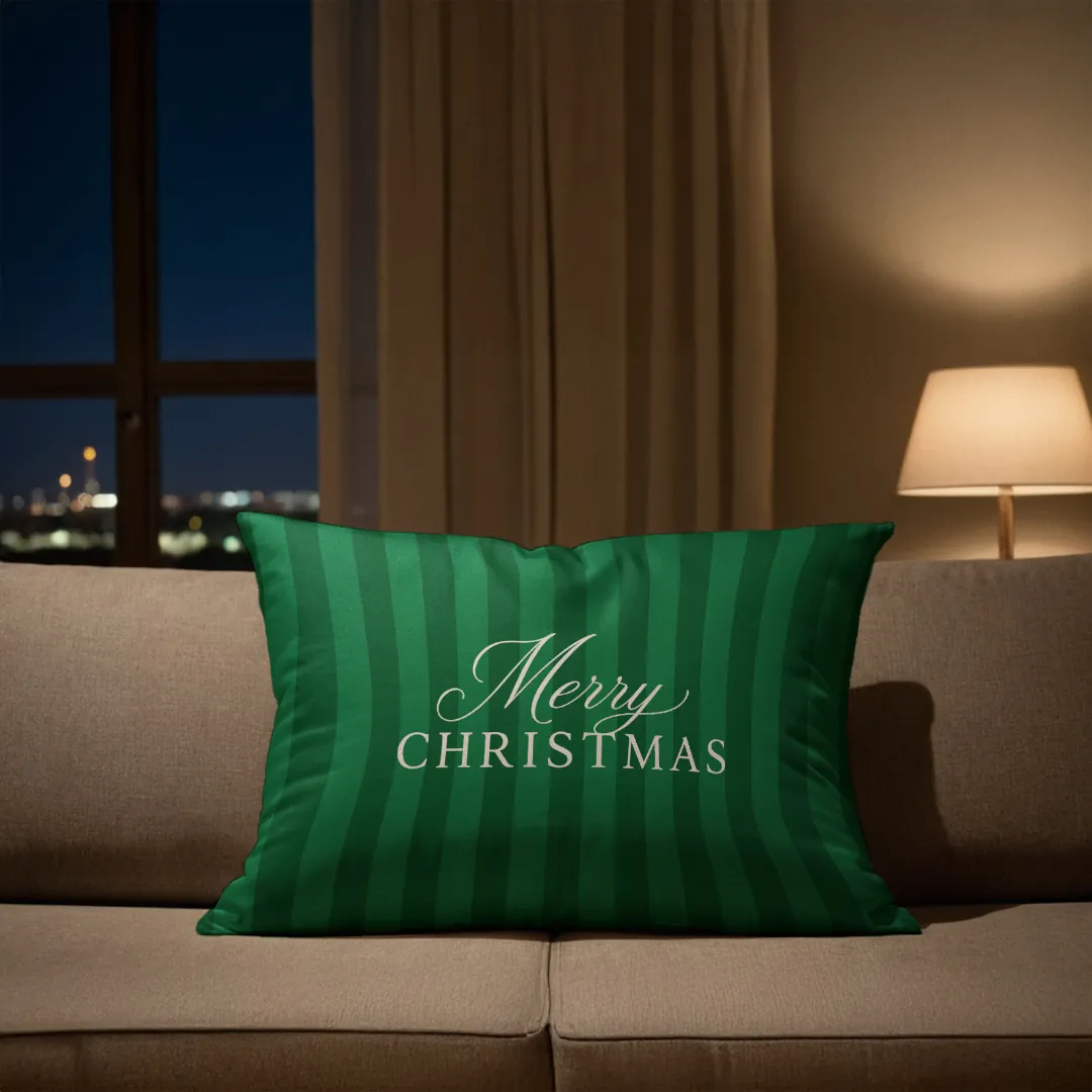 Poduszka świąteczna - Merry Christmas - zielone paski - obrazek 5