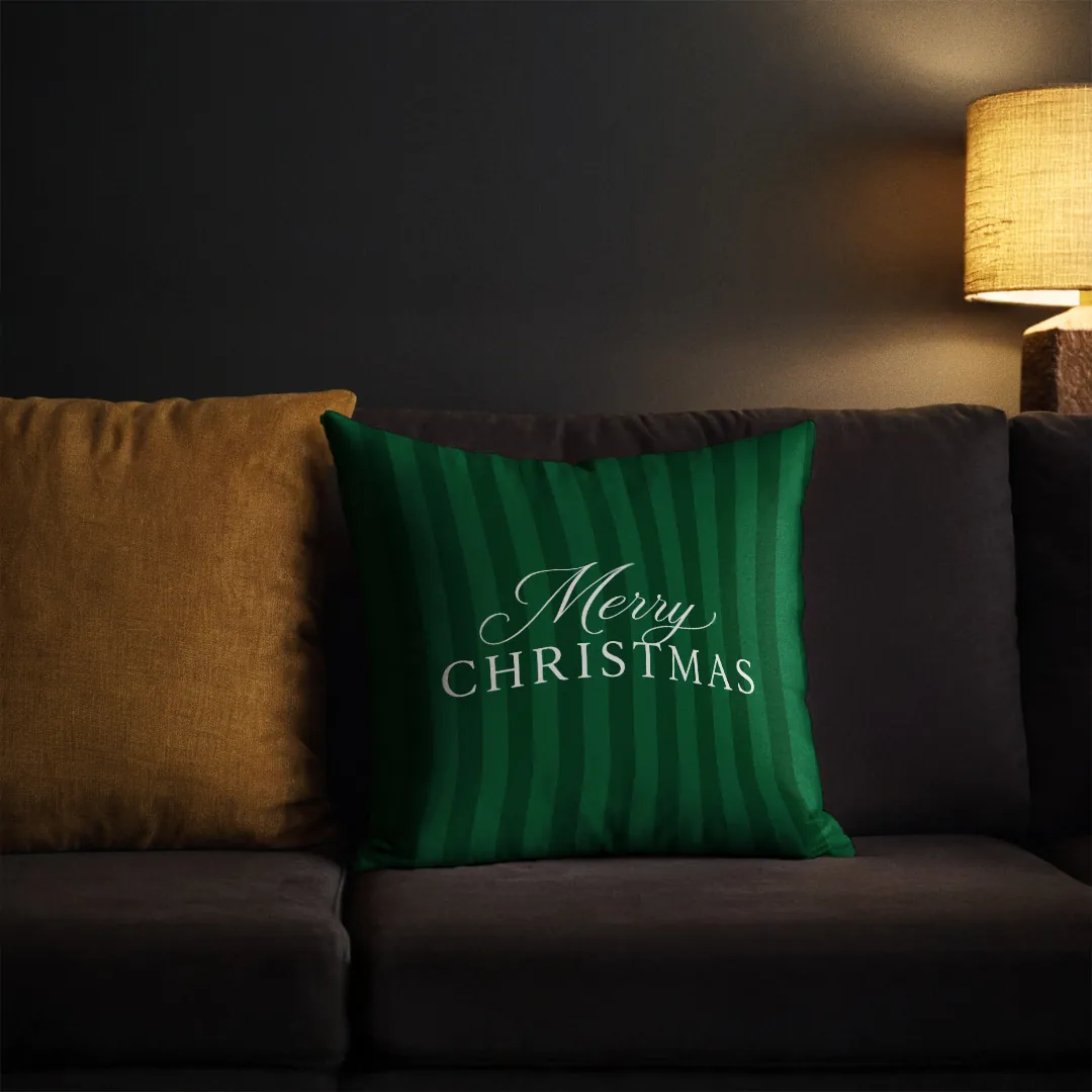 Poduszka świąteczna - Merry Christmas - zielone paski - obrazek 3