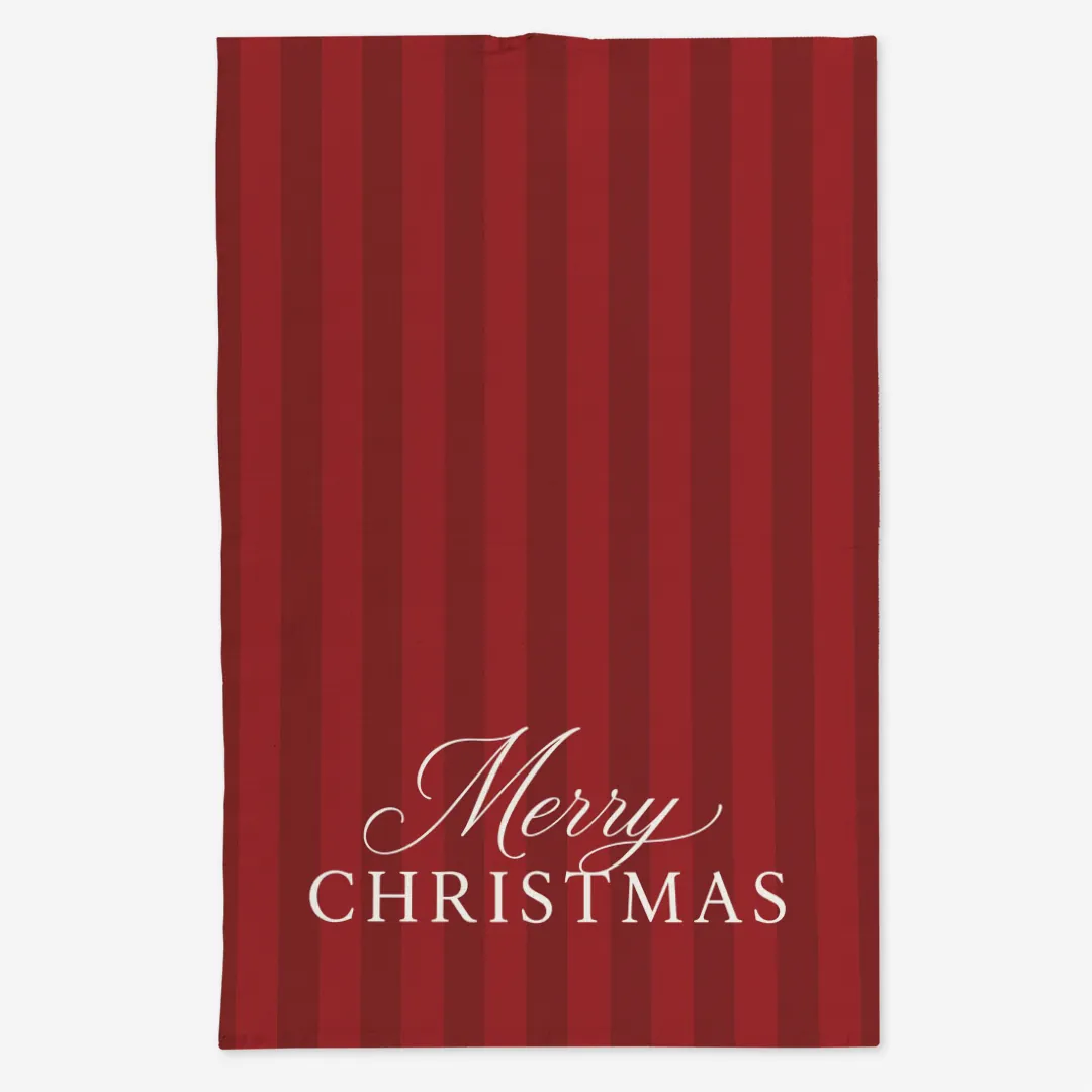 Ręcznik kuchenny świąteczny - Czerwone pasy z napisem Merry Christmas