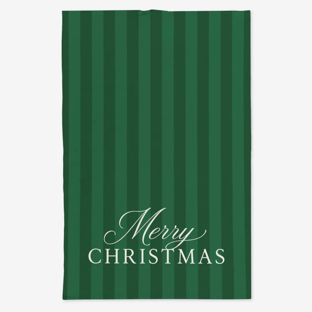 Ręcznik kuchenny świąteczny - Merry Christmas - zielone paski