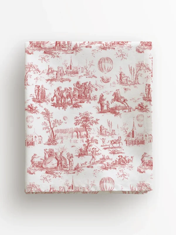 Obrus Czerwony Toile de Jouy 100x100 cm