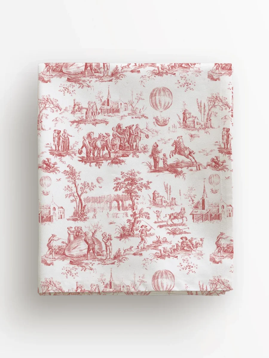 Obrus Czerwony Toile de Jouy 100x100 cm