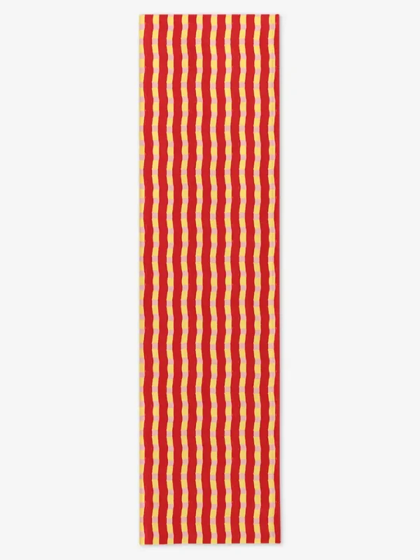 Bieżnik czerwono z&oacute;łto r&oacute;żowa krata 40x150 cm