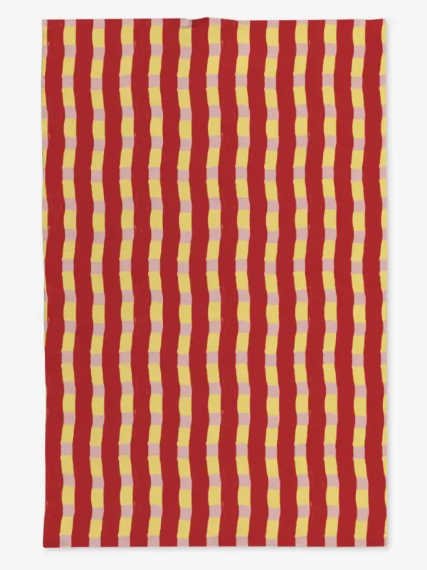Ręcznik kuchenny czerwono zółto różowa krata 50x70 cm