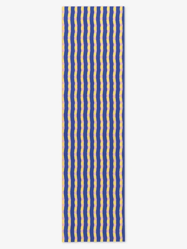 Bieżnik niebiesko z&oacute;łto r&oacute;żowa krata 40x150 cm