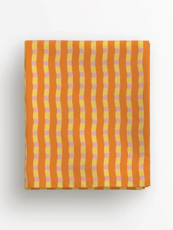 Obrus pomarańczowo z&oacute;łto r&oacute;żowa krata 100x100 cm