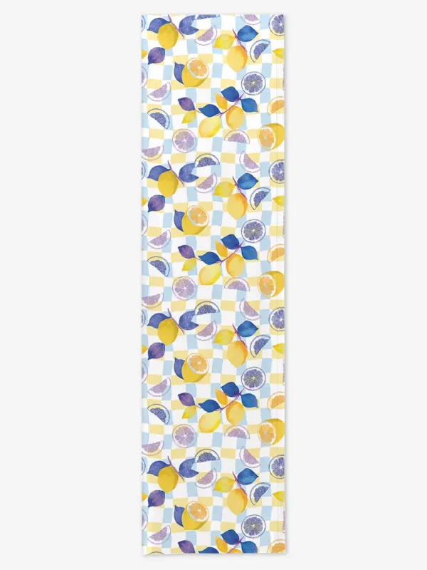 Bieżnik cytryny błękitna krata 40x150 cm