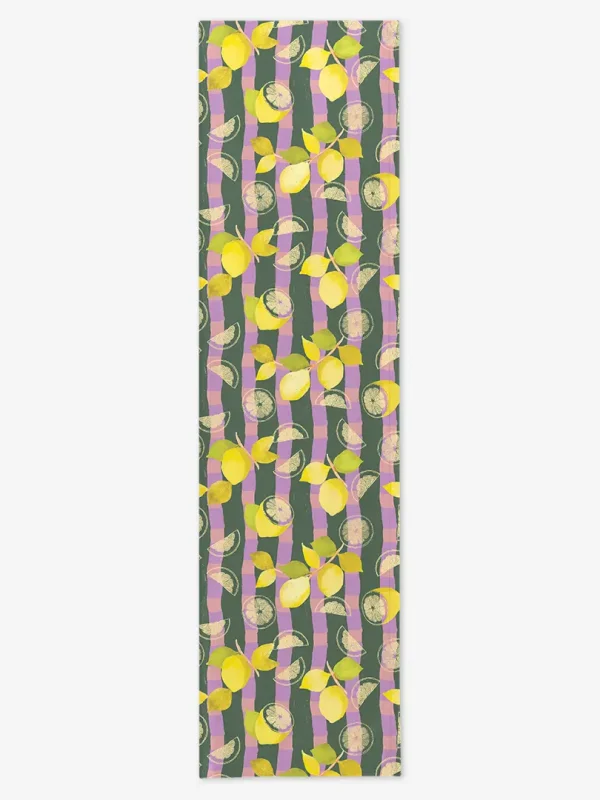 Bieżnik cytryny zielono fioletowa krata 40x150 cm