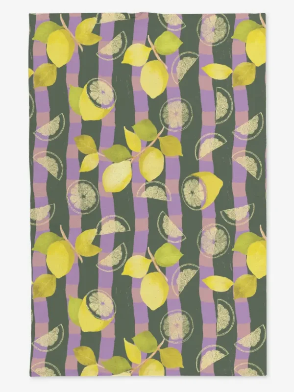 Ręcznik kuchenny cytryny zielono fioletowa krata 50x70 cm