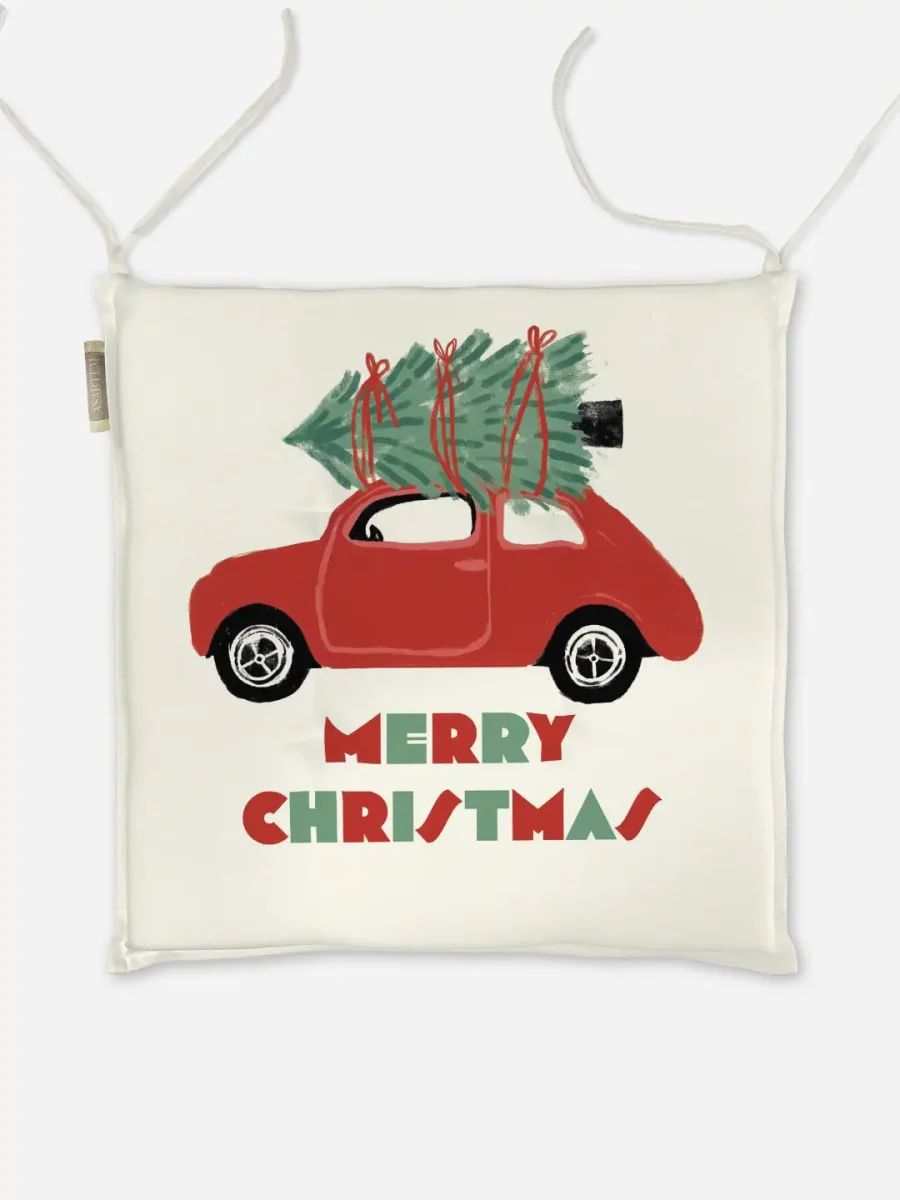 Poduszka świąteczna na krzesło Świąteczny samochód Merry Christmas 40x40 cm