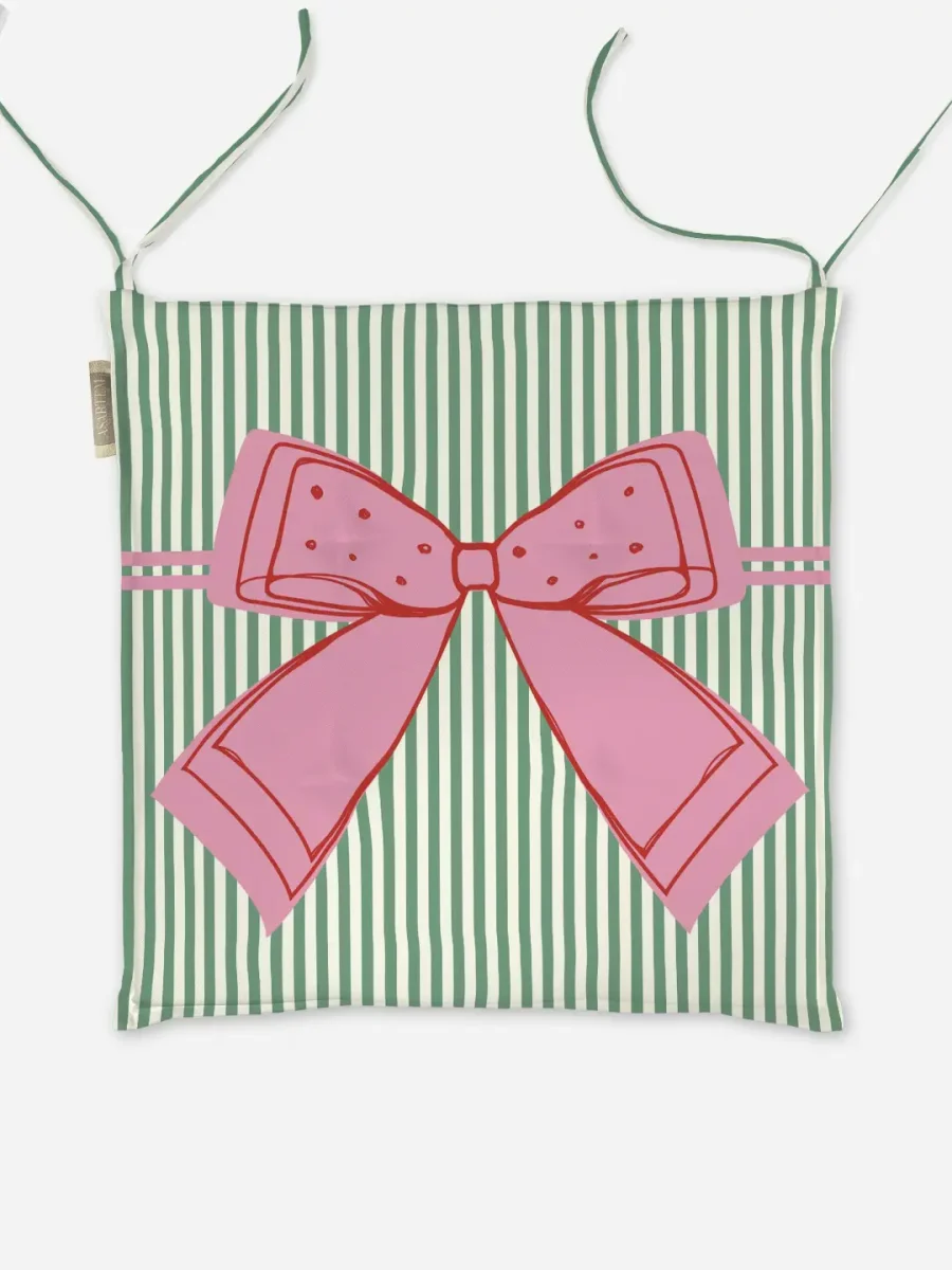 Poduszka świąteczna na krzesło Kokardka zielone paski 40x40 cm