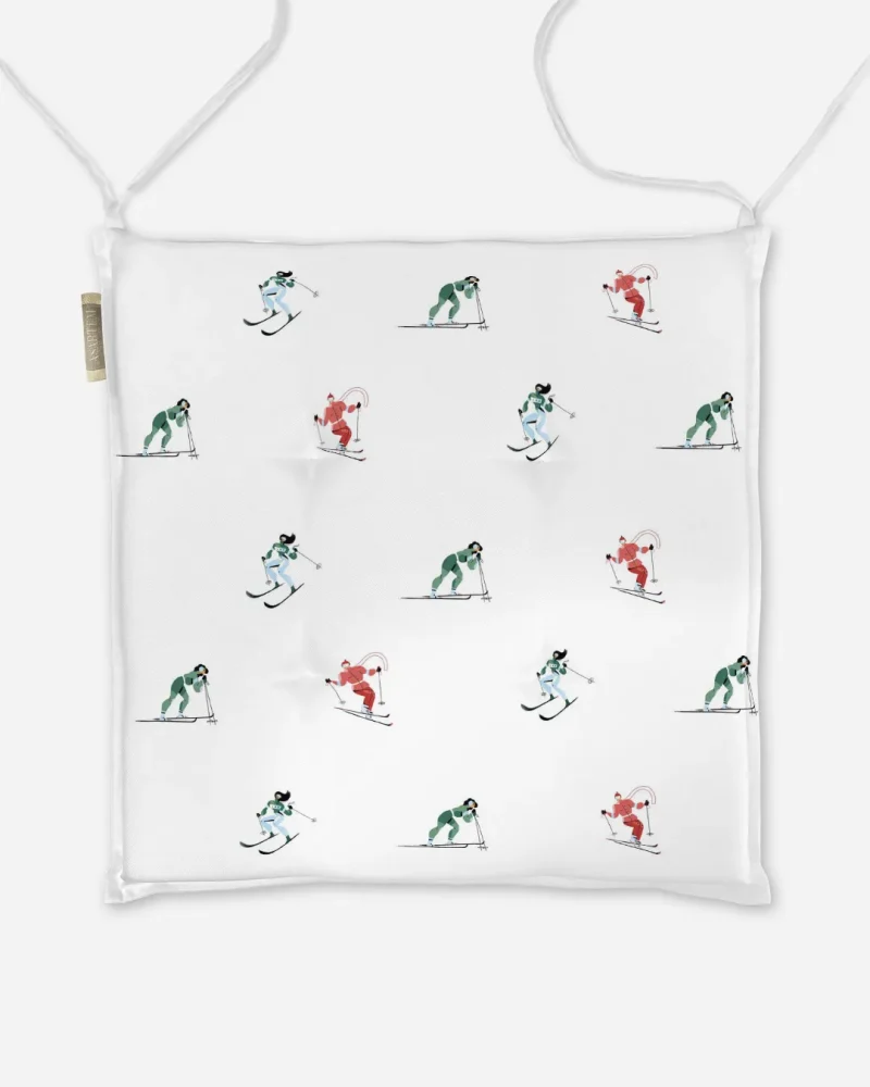 Poduszka świąteczna na krzesło Kolorowi narciarze 40x40 cm
